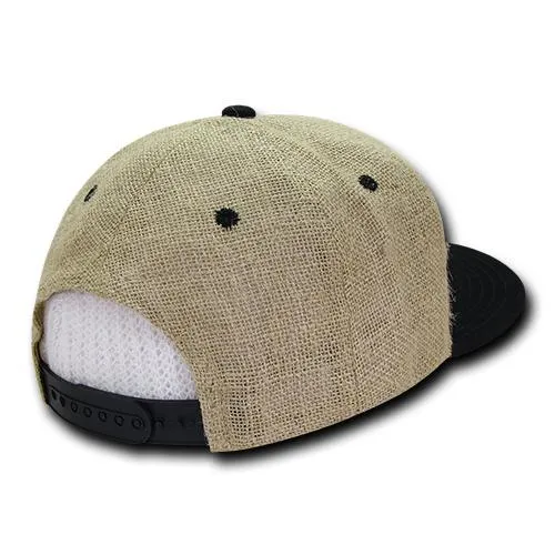 Decky 2000 Lightweight Jute Snapback Hat, 6 Panel Flat Bill Cap