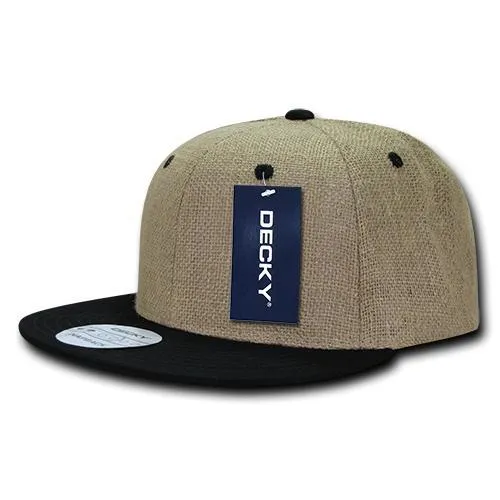 Decky 2000 Lightweight Jute Snapback Hat, 6 Panel Flat Bill Cap