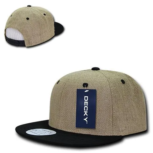 Decky 2000 Lightweight Jute Snapback Hat, 6 Panel Flat Bill Cap