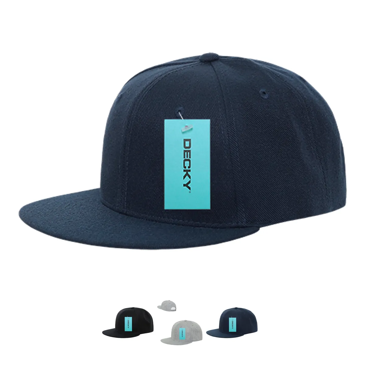 Decky 362 - Solid Color Snapback Hat, 6 Panel Flat Bill Cap