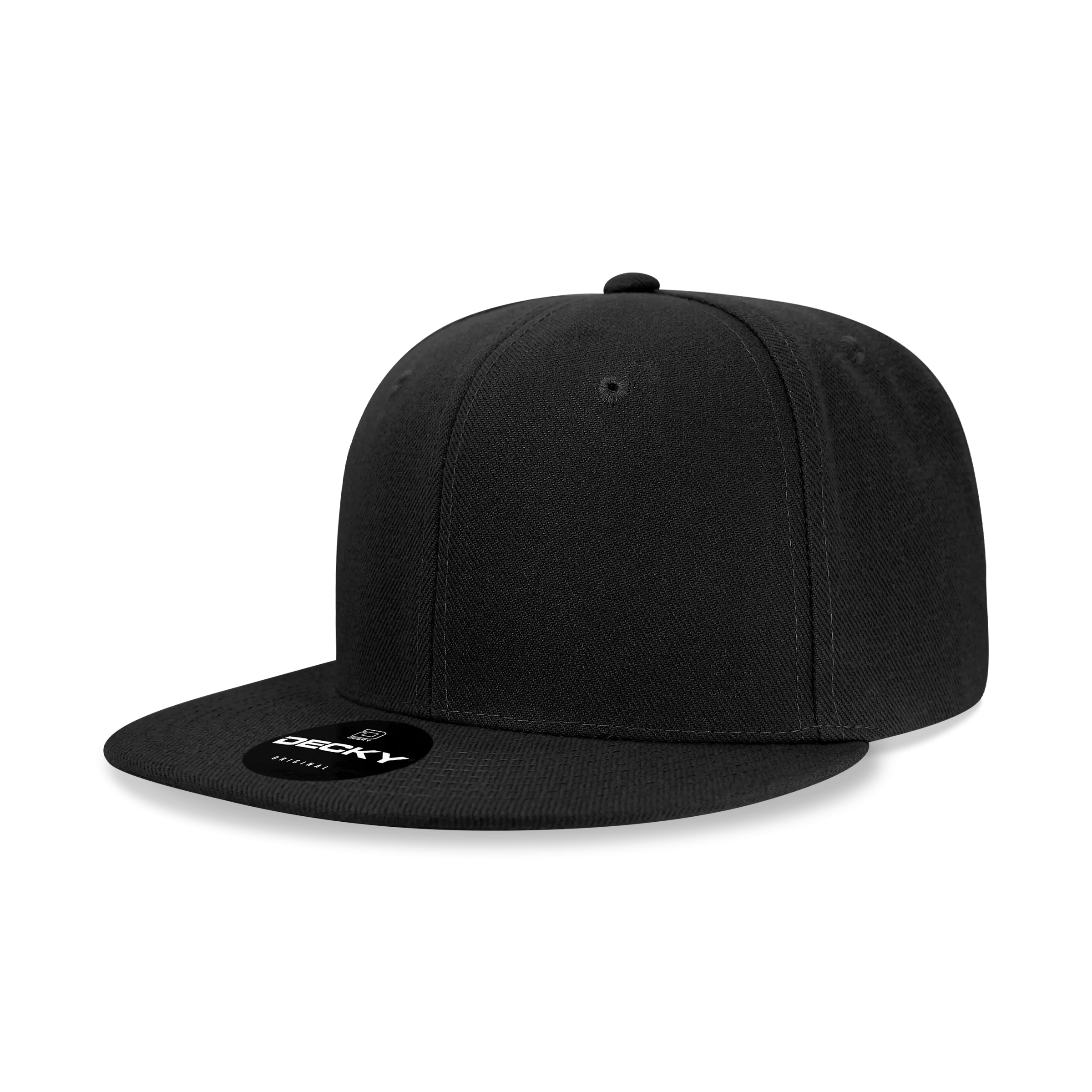 Decky 362 - Solid Color Snapback Hat, 6 Panel Flat Bill Cap