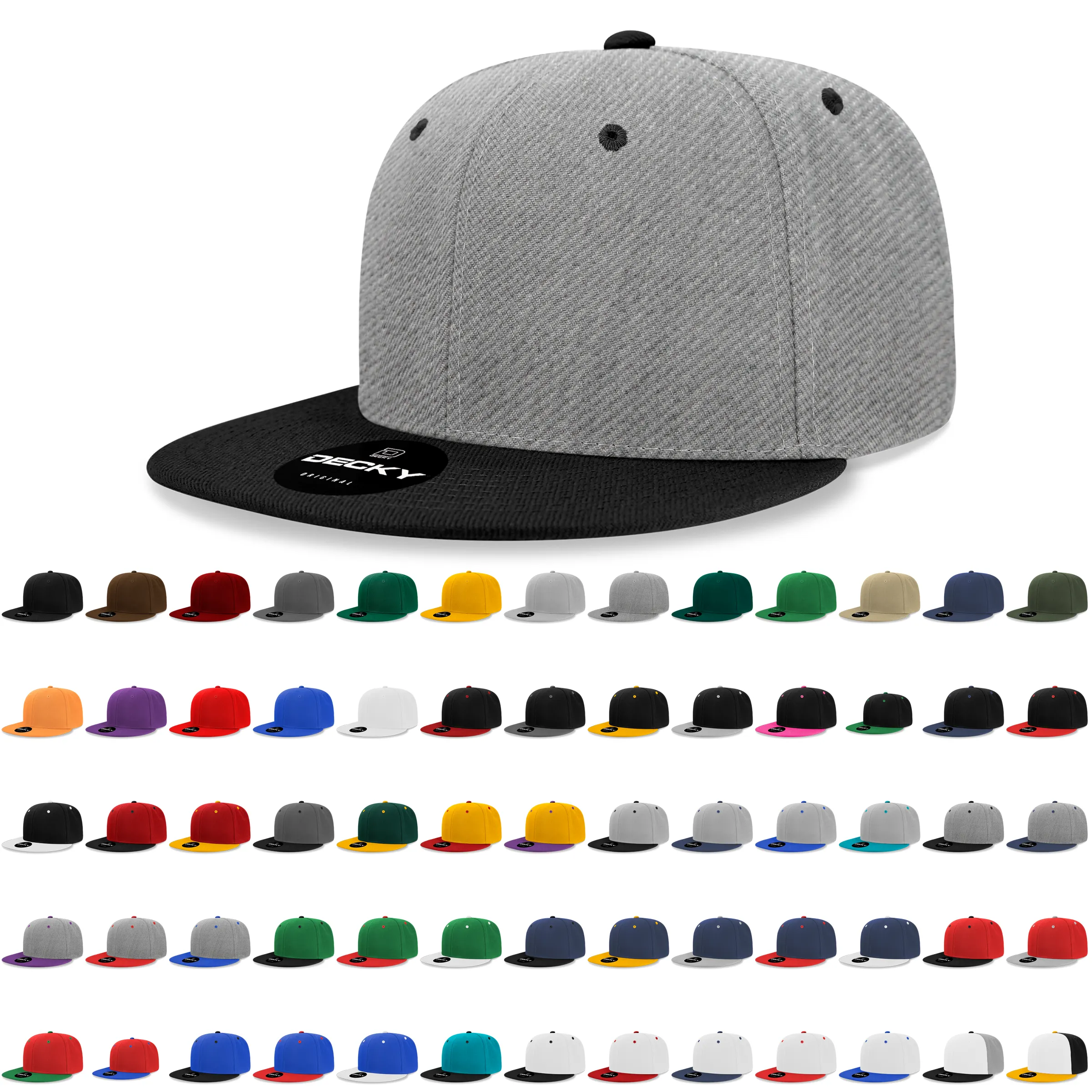 Decky 6020 - High Profile 6 Panel Snapback, Flat Bill Hat - CASE Pricing