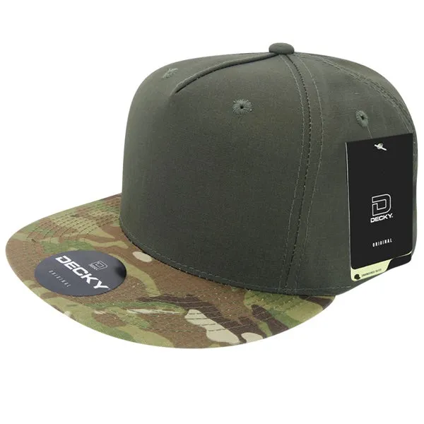 Decky 6303 MultiCam 5 Panel Snapback Hat, Camo Flat Bill Cap