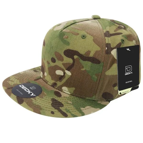 Decky 6303 MultiCam 5 Panel Snapback Hat, Camo Flat Bill Cap