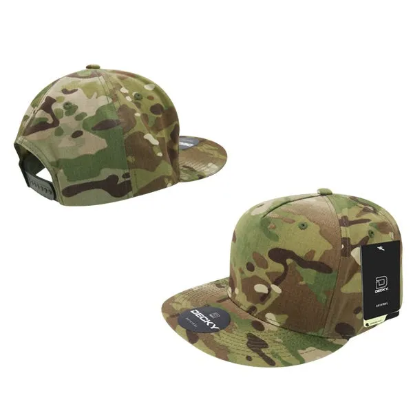 Decky 6303 MultiCam 5 Panel Snapback Hat, Camo Flat Bill Cap