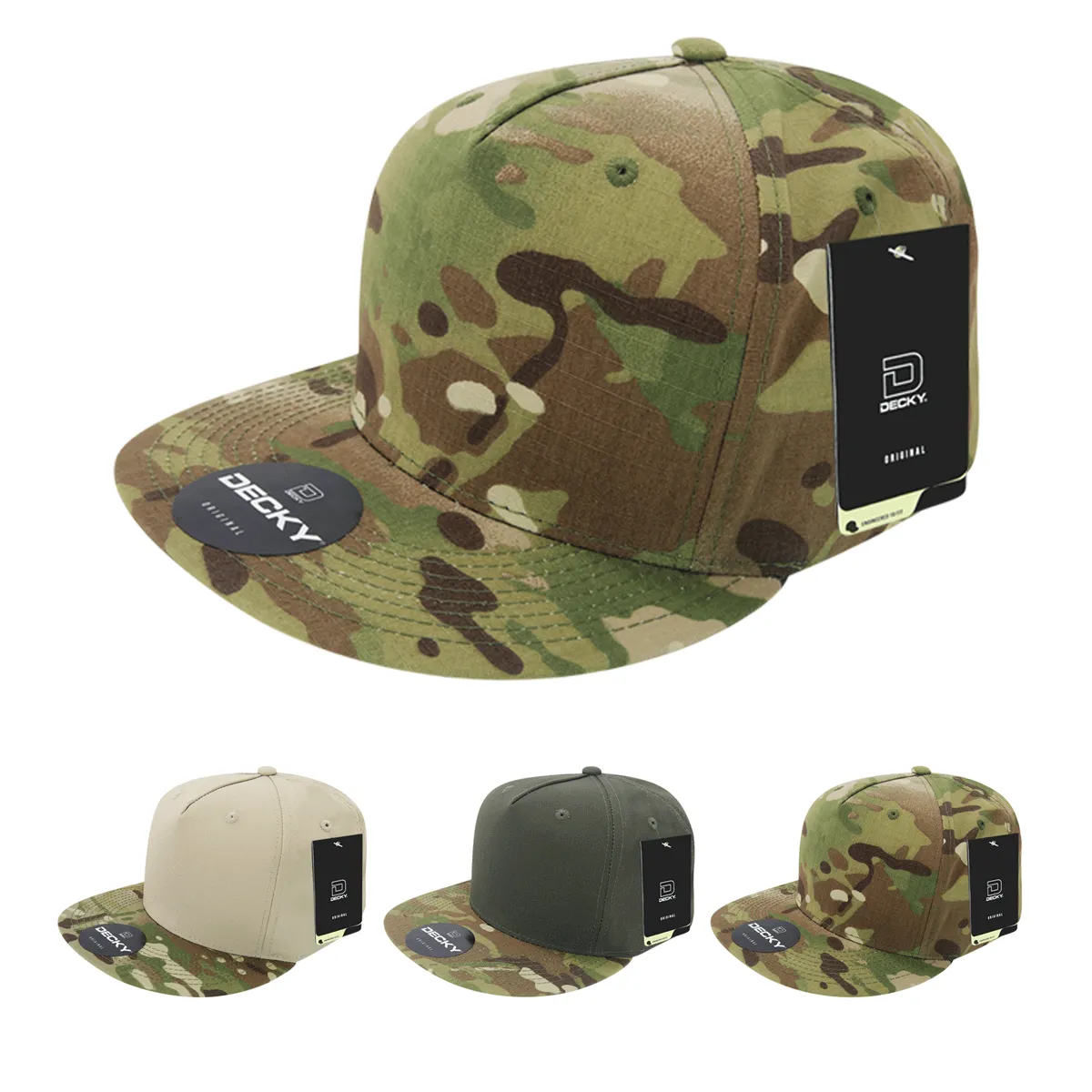 Decky 6303 MultiCam 5 Panel Snapback Hat, Camo Flat Bill Cap