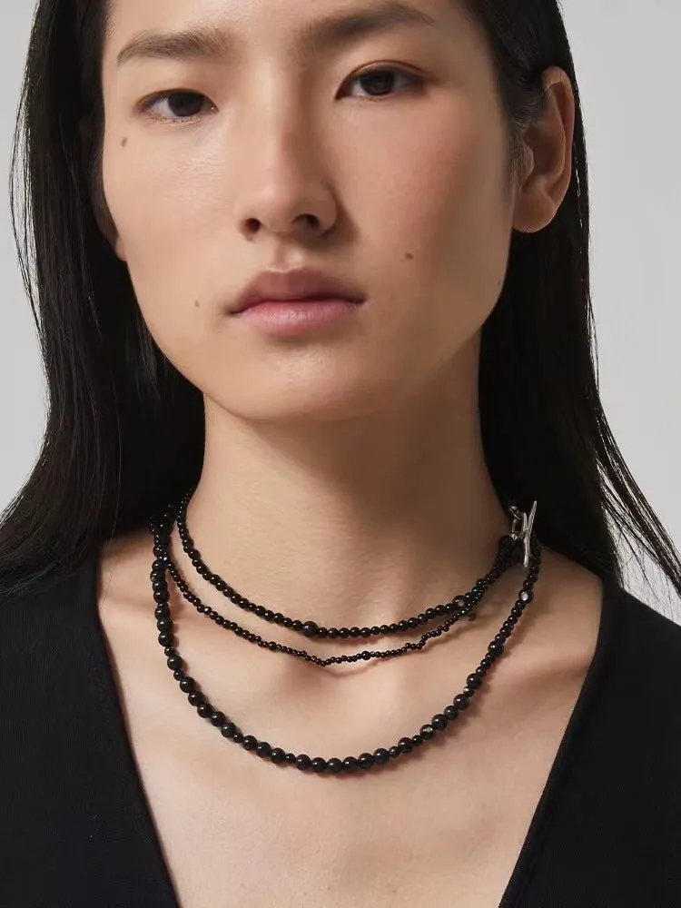 Delicate Black Mother-of-Pearl Gradient Beaded Long Necklace