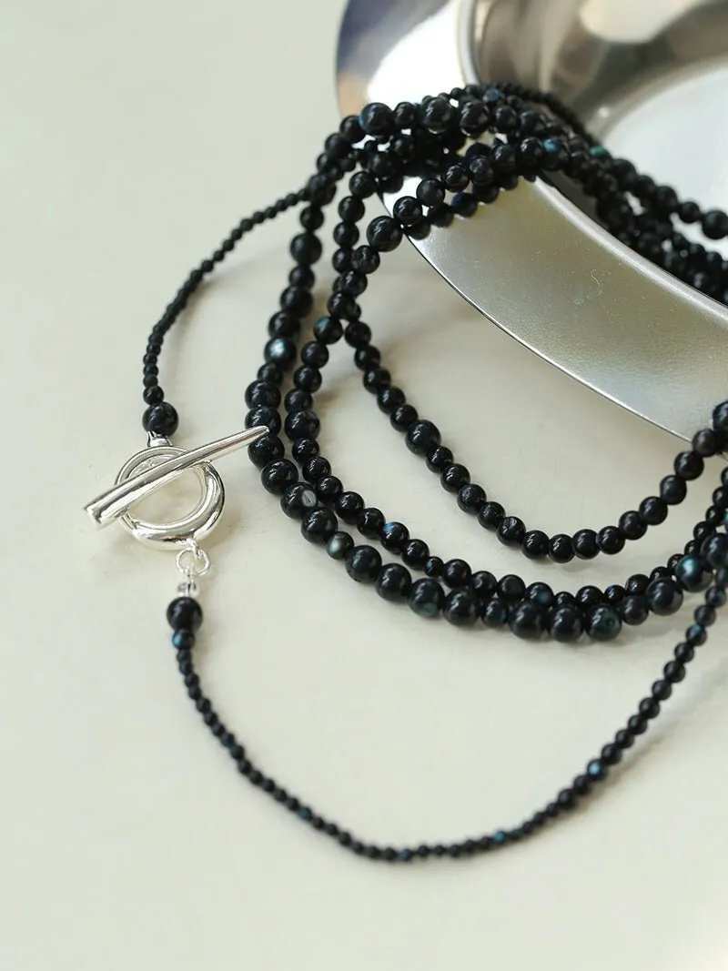 Delicate Black Mother-of-Pearl Gradient Beaded Long Necklace