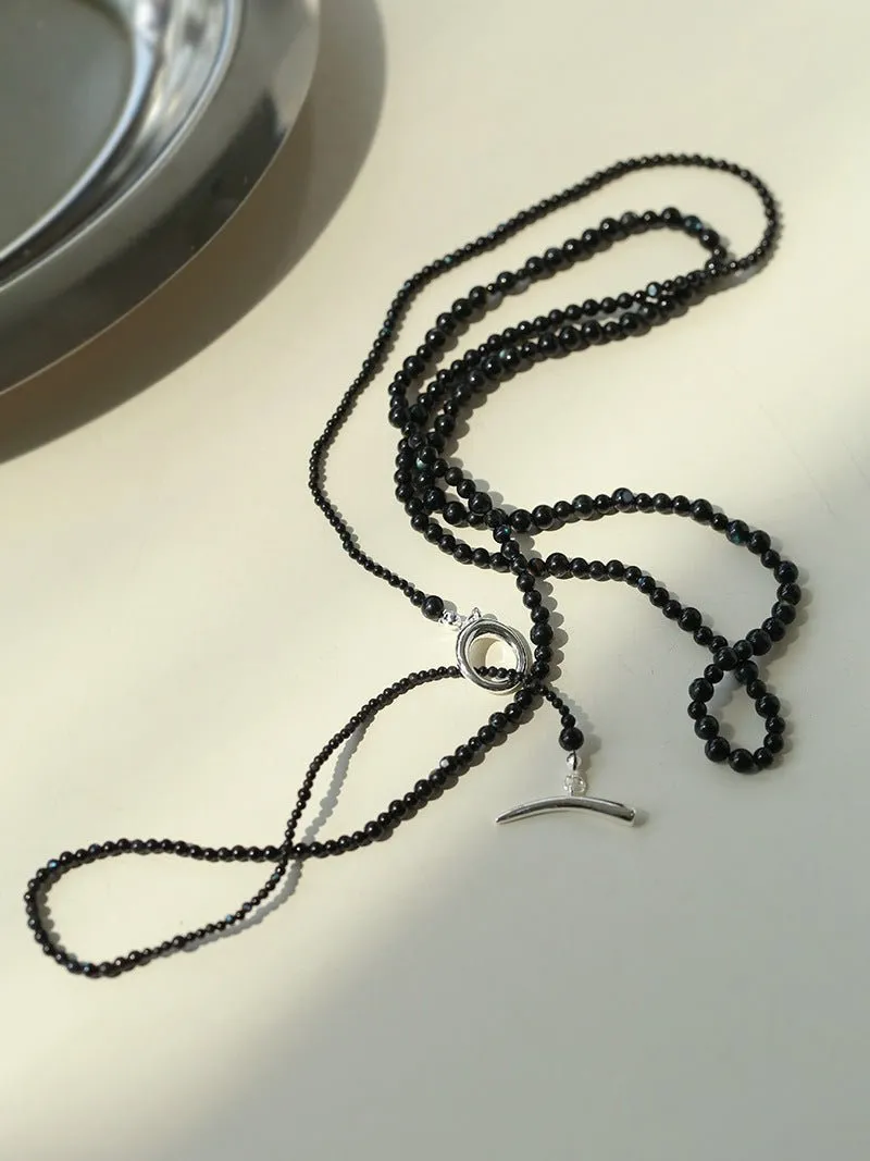 Delicate Black Mother-of-Pearl Gradient Beaded Long Necklace