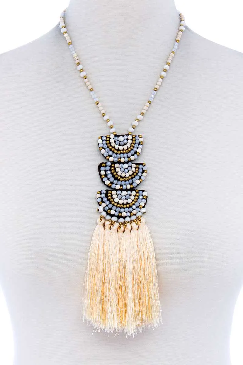 Designer Multi Tassel And Beaded Necklace