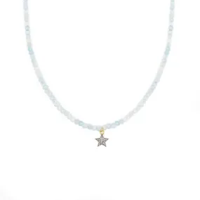 Diamond Star & Aquamarine Bead Necklace