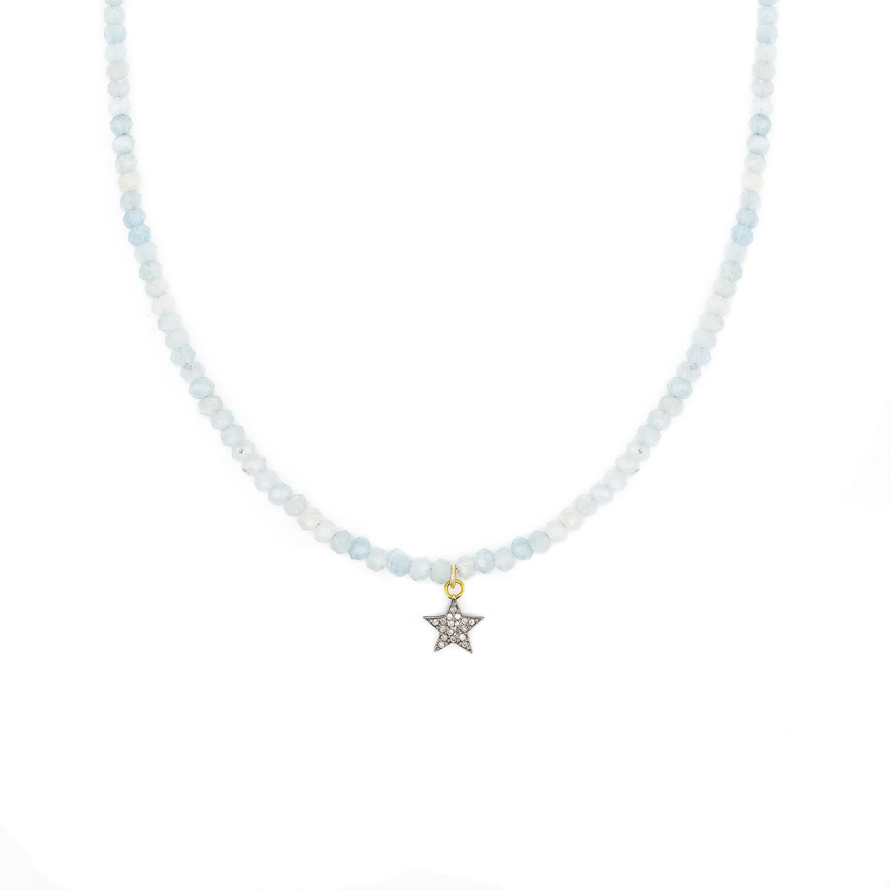 Diamond Star & Aquamarine Bead Necklace