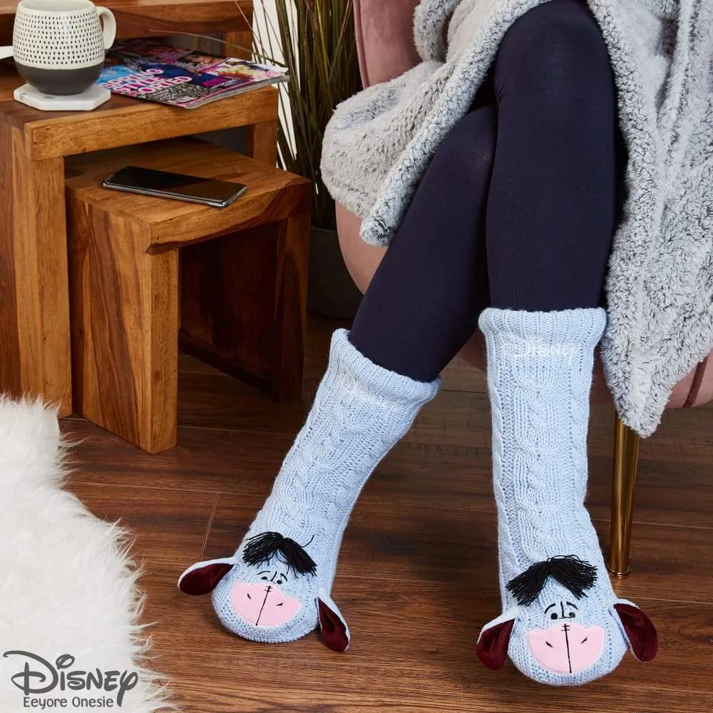 Disney Eeyore Slipper Socks, Cute Fleece Lined Non Slip Socks, Gifts for Women