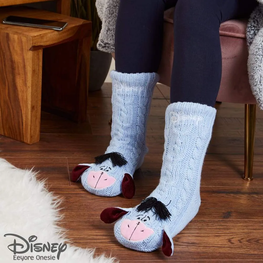 Disney Eeyore Slipper Socks, Cute Fleece Lined Non Slip Socks, Gifts for Women