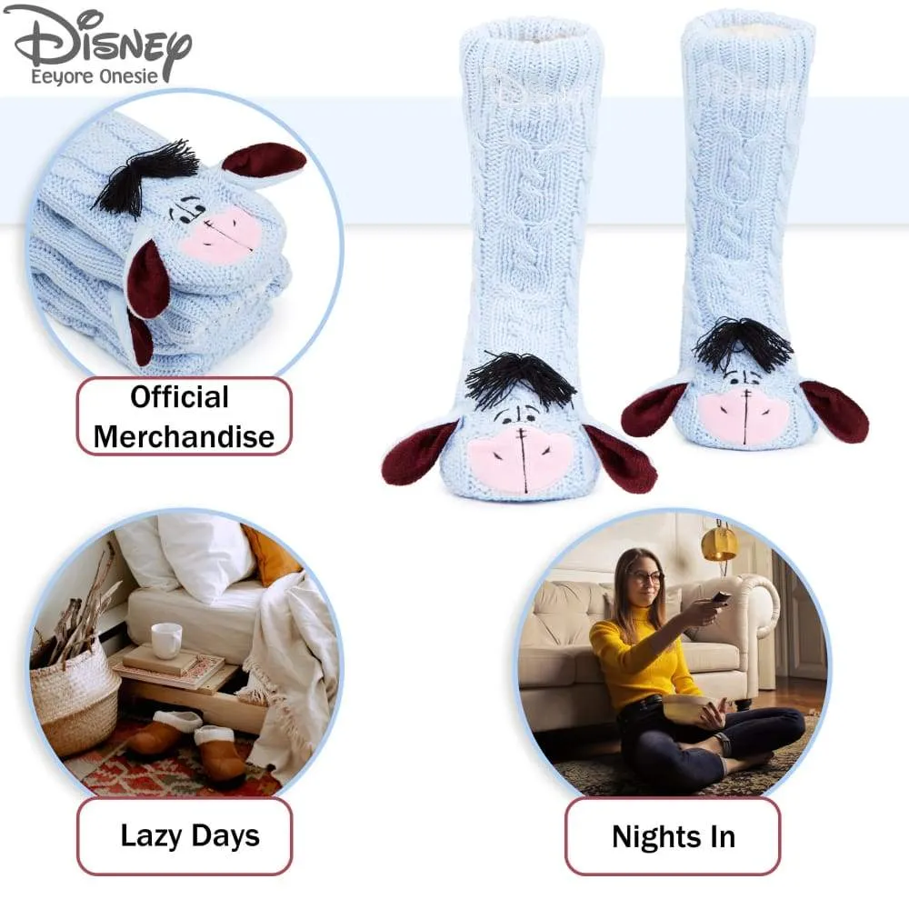 Disney Eeyore Slipper Socks, Cute Fleece Lined Non Slip Socks, Gifts for Women