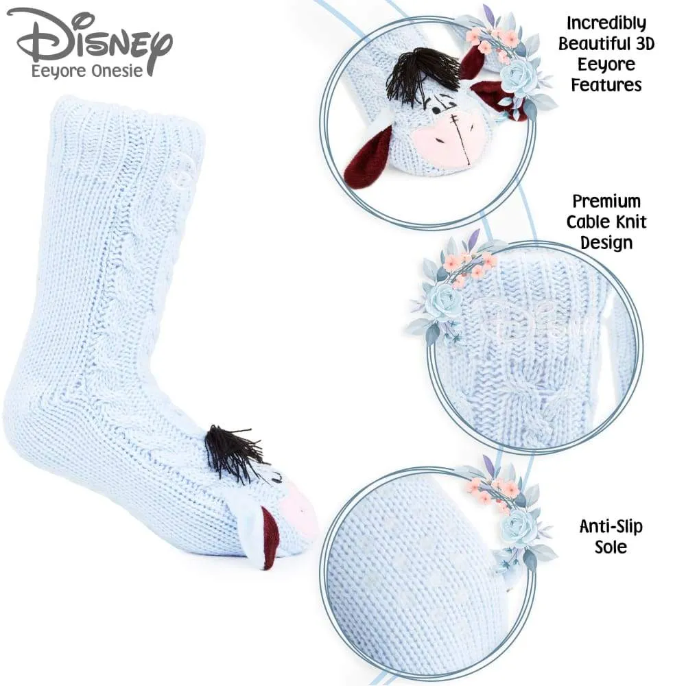 Disney Eeyore Slipper Socks, Cute Fleece Lined Non Slip Socks, Gifts for Women