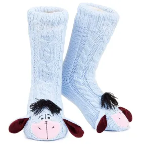 Disney Eeyore Slipper Socks, Cute Fleece Lined Non Slip Socks, Gifts for Women