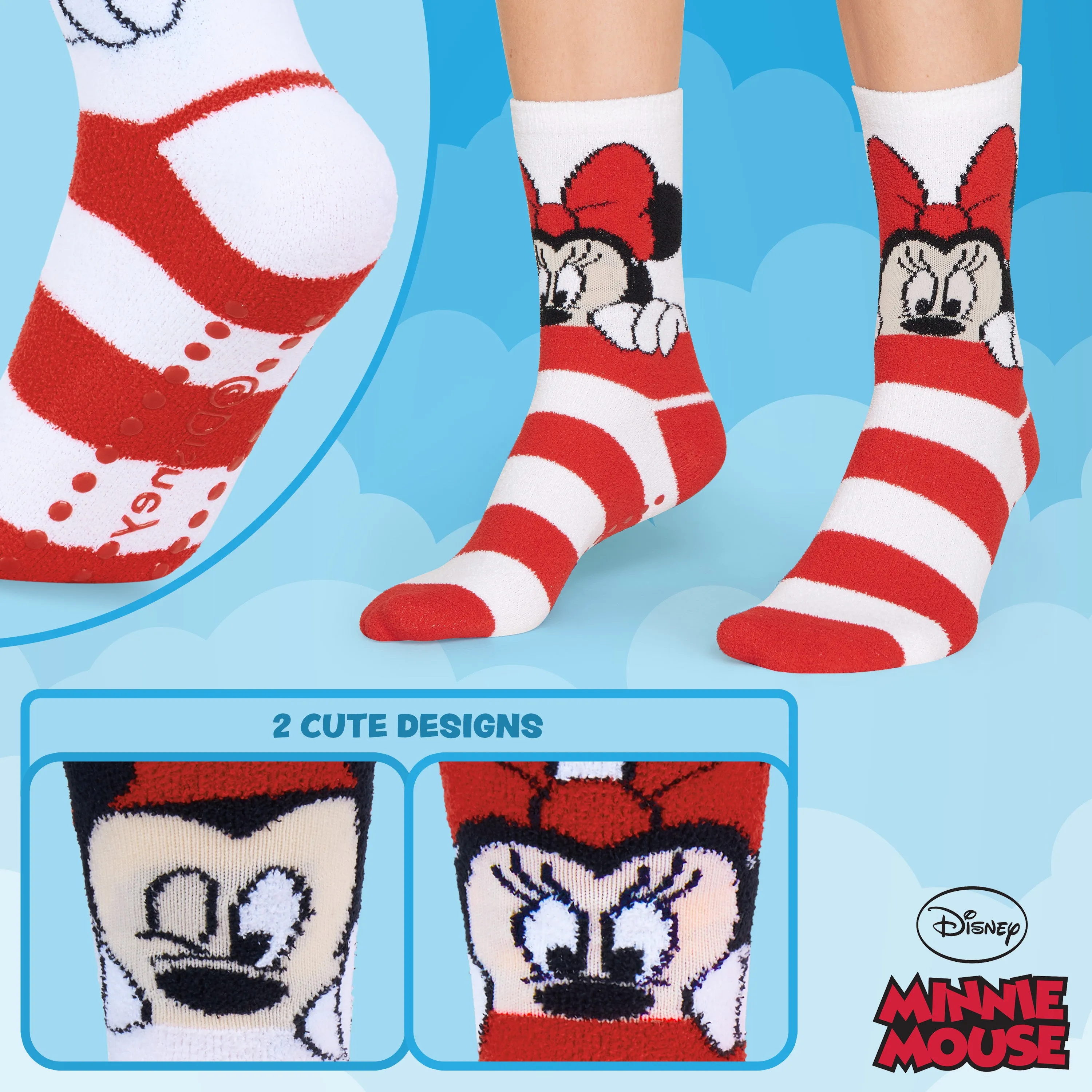 Disney Mickey Fluffy Socks, 2 Pack Fluffy Socks Non Slip Fleece Bed Socks