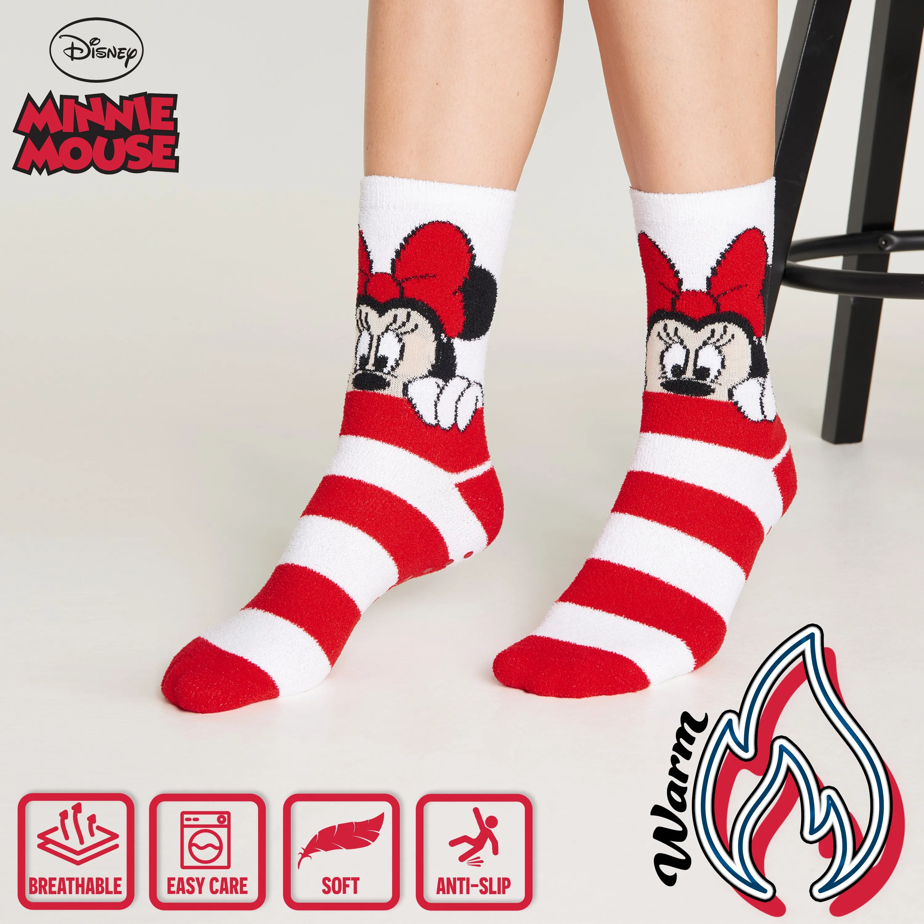 Disney Mickey Fluffy Socks, 2 Pack Fluffy Socks Non Slip Fleece Bed Socks