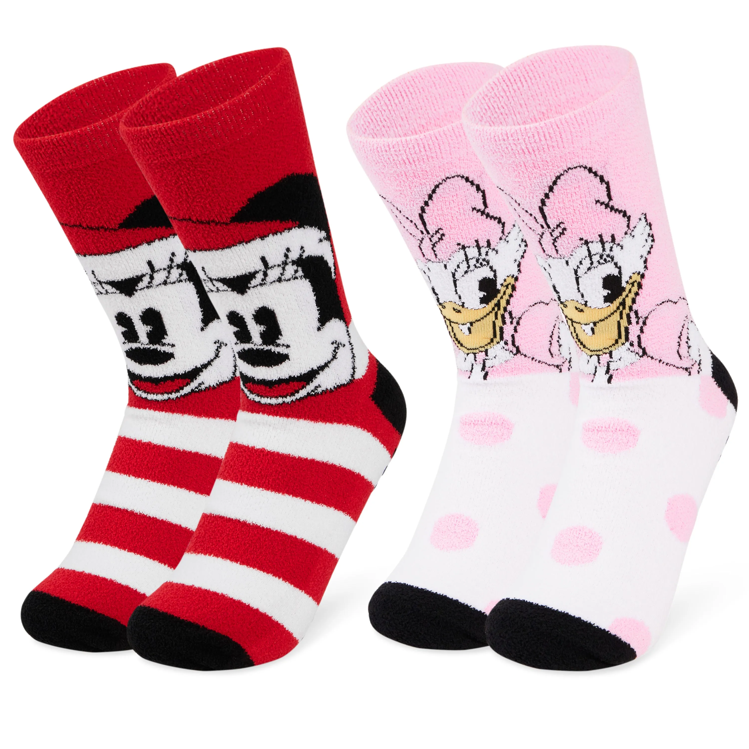 Disney Slippers Socks Women 2 Pack Fluffy Socks Non Slip - Mickey & Daisy