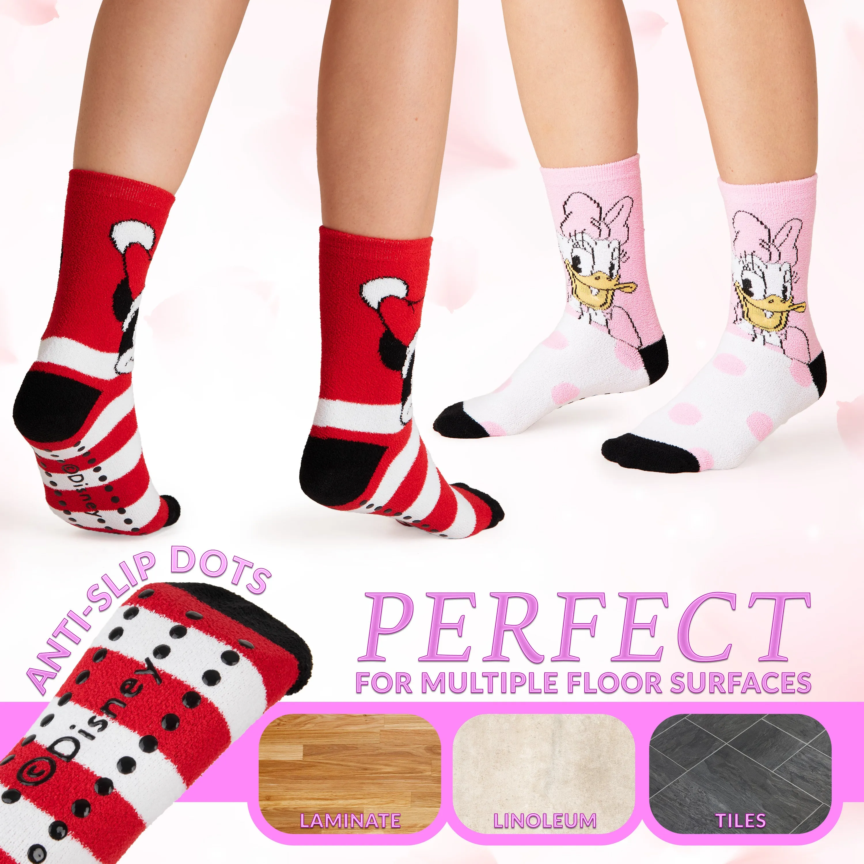 Disney Slippers Socks Women 2 Pack Fluffy Socks Non Slip - Mickey & Daisy