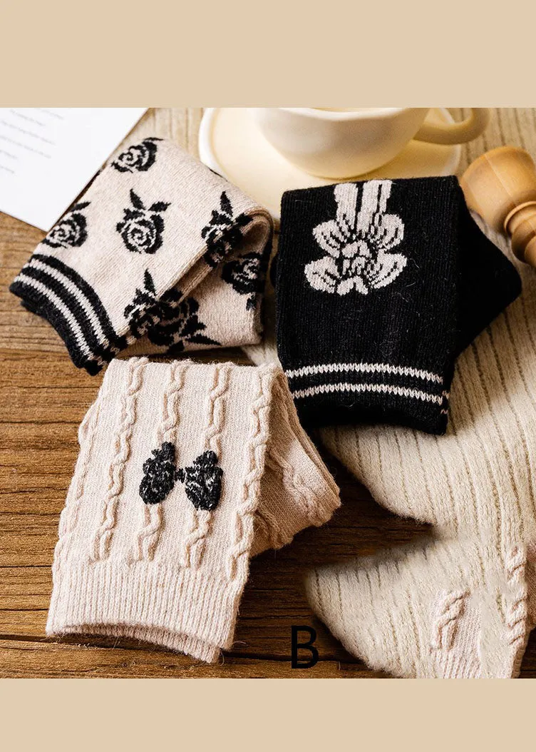 DIY Lovely bow Print thick Cashmere Crew Socks