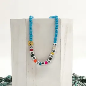 Don't Worry Beaded Necklace in Baby Blue