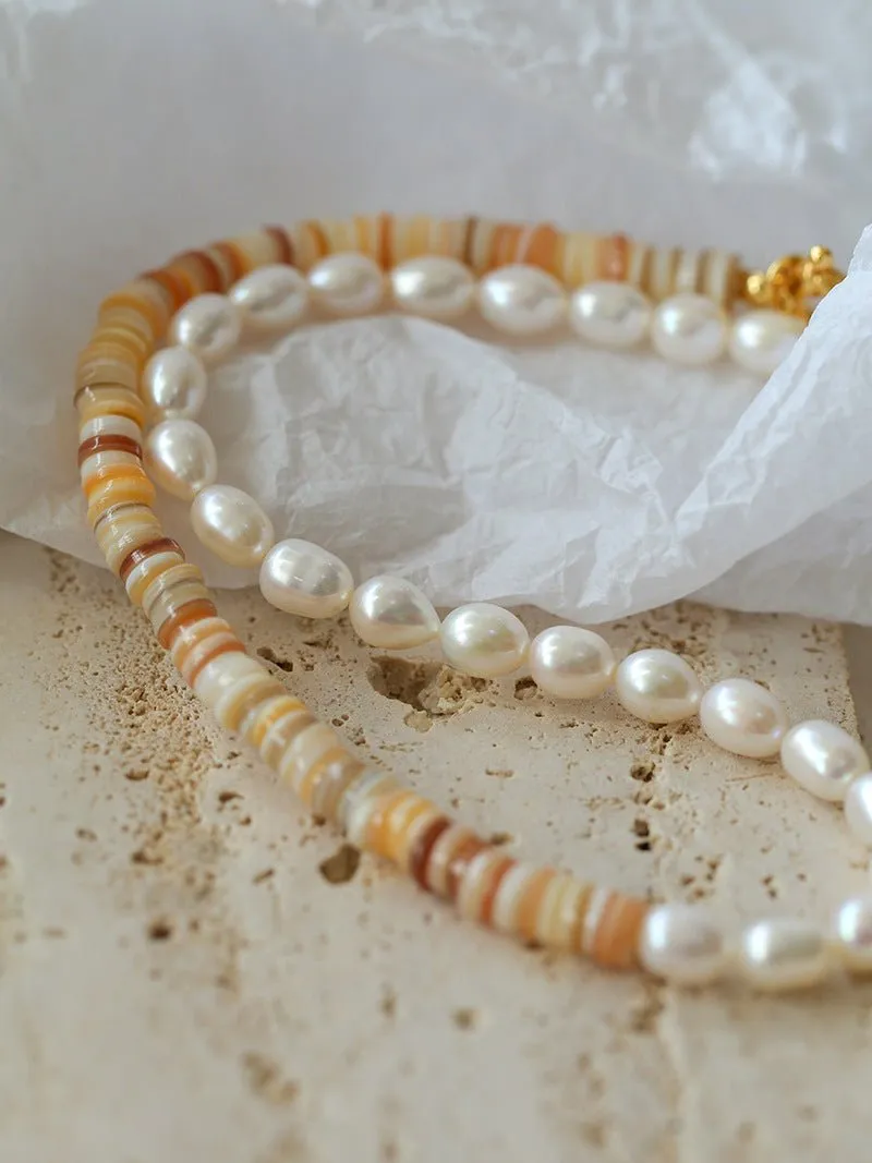 Earth Tone Shell Pearl Beaded Necklace