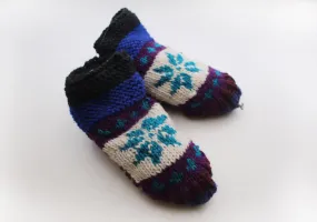 Elegant Blue and White Mixed Snow Flakes Pattern Woolen Indoor Lined Socks