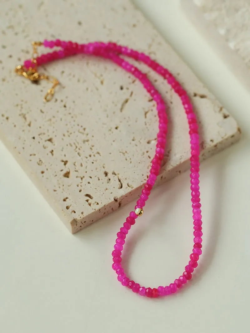 Enchanting Dragon Fruit Hued Beads Opal Necklace