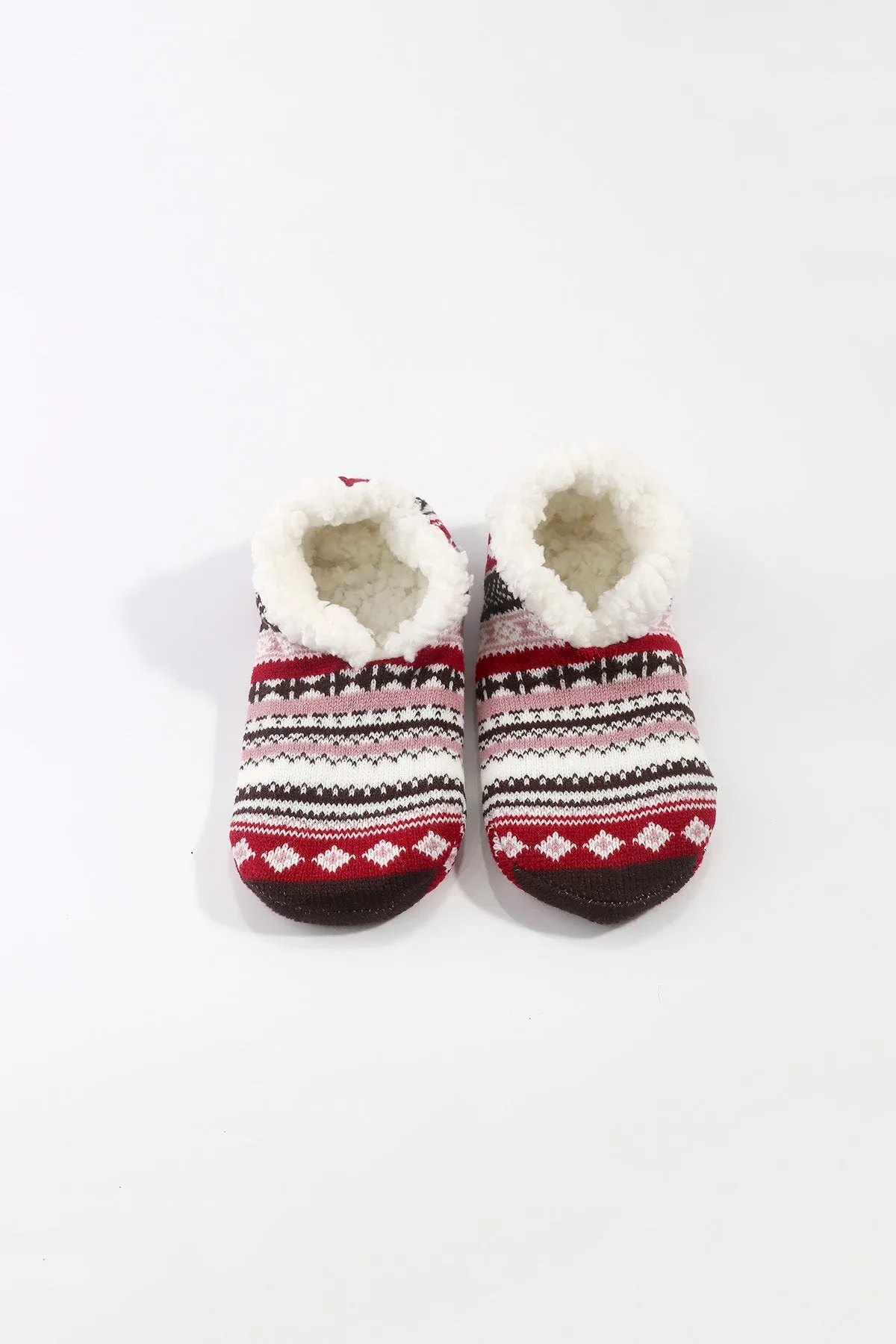 Fairisle Slipper Socks in Red