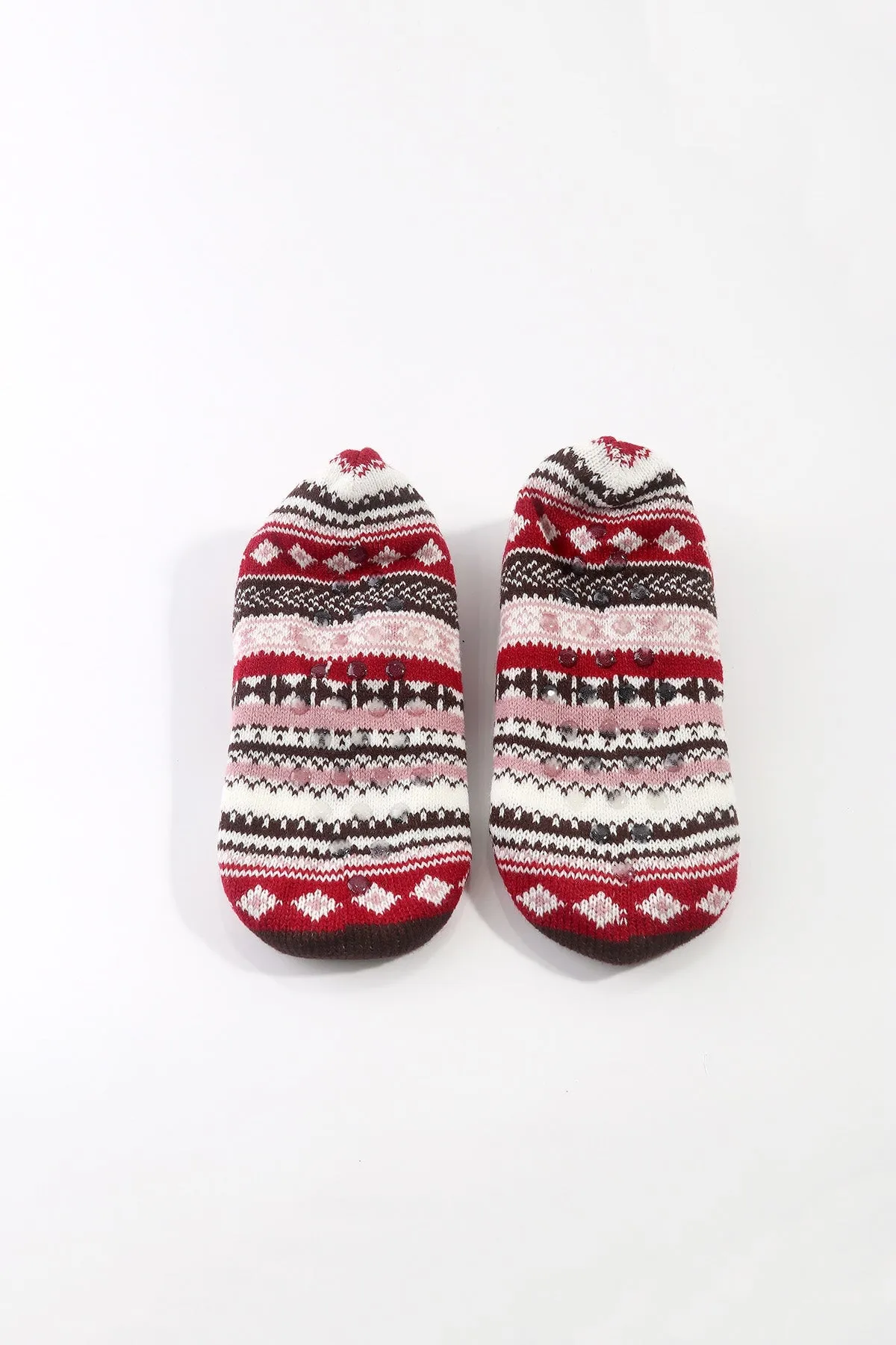 Fairisle Slipper Socks in Red