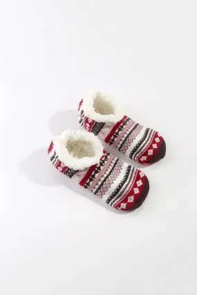 Fairisle Slipper Socks in Red