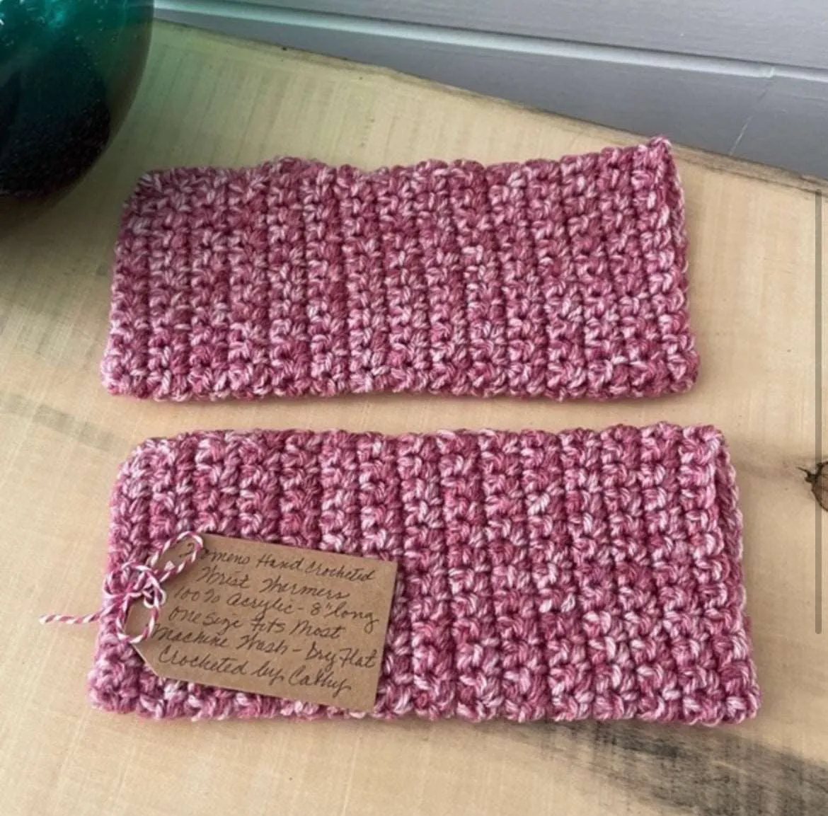 Fingerless Gloves in Pink Marble Gaming Texting Hand Crocheted Wrist Warmers