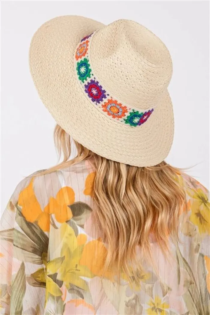 Floral Crochet Band Straw Hat