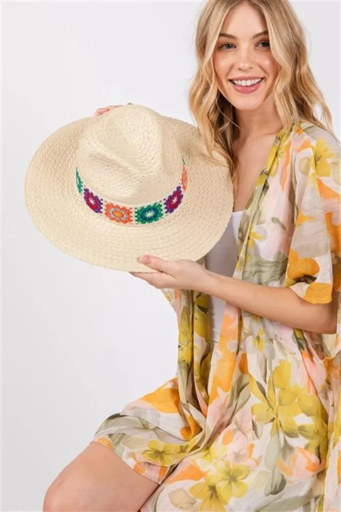 Floral Crochet Band Straw Hat