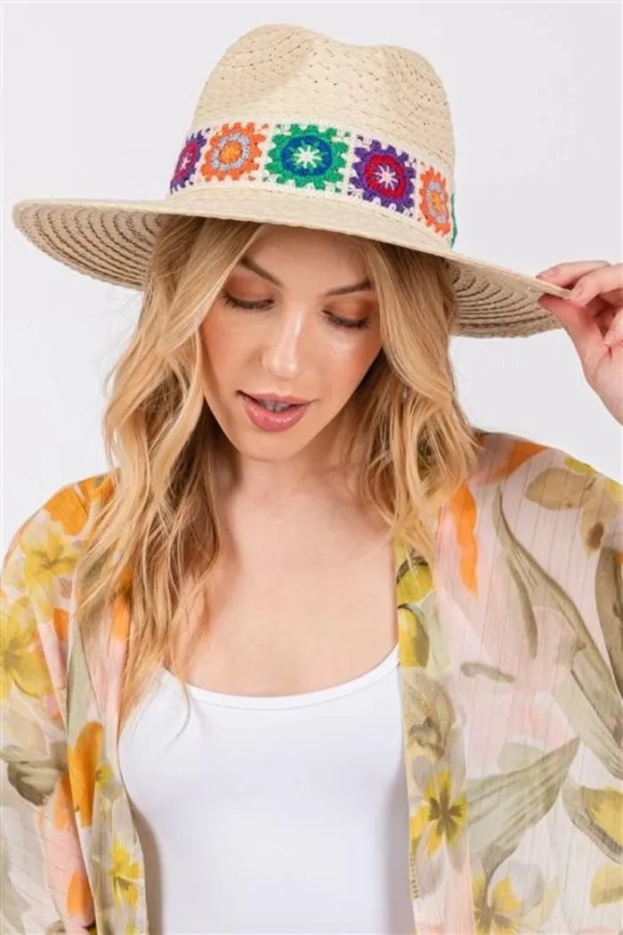 Floral Crochet Band Straw Hat