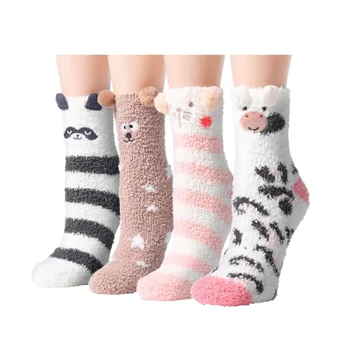 Funny Women Fuzzy Socks Girls Colorful Indoors Slipper Animal Socks for Women,Cozy Gifts For Women