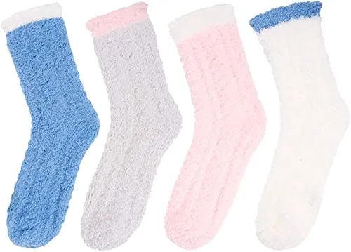 Fuzzy Anti-Slip Socks Non Slip Fluffy Slipper Socks for Women Girls with Grippers, Cozy Gifts For Her 4 Pairs