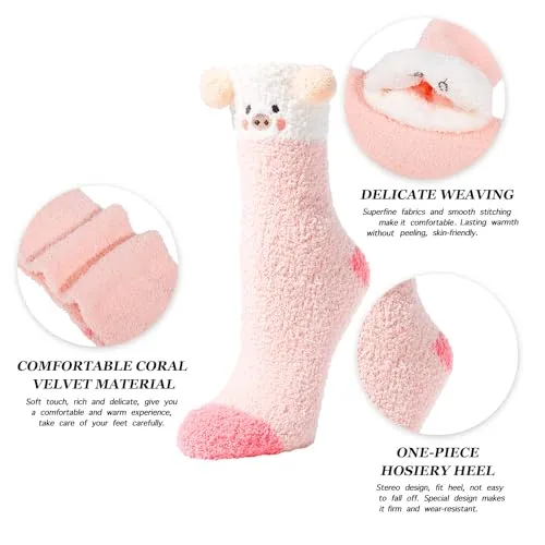 Fuzzy Socks for Women Girls Colorful Indoors Animal Slipper Socks, Functional Slipper Socks, Cozy Gifts for Women