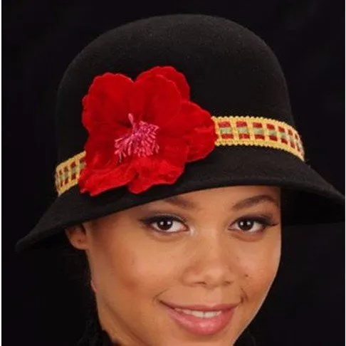 FW1118-Red velvet flower felt winter hats