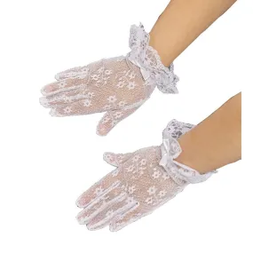 Girls Ivory Lace Bow Accented Communion Flower Girl Gloves (0-3) S-(8-12) L