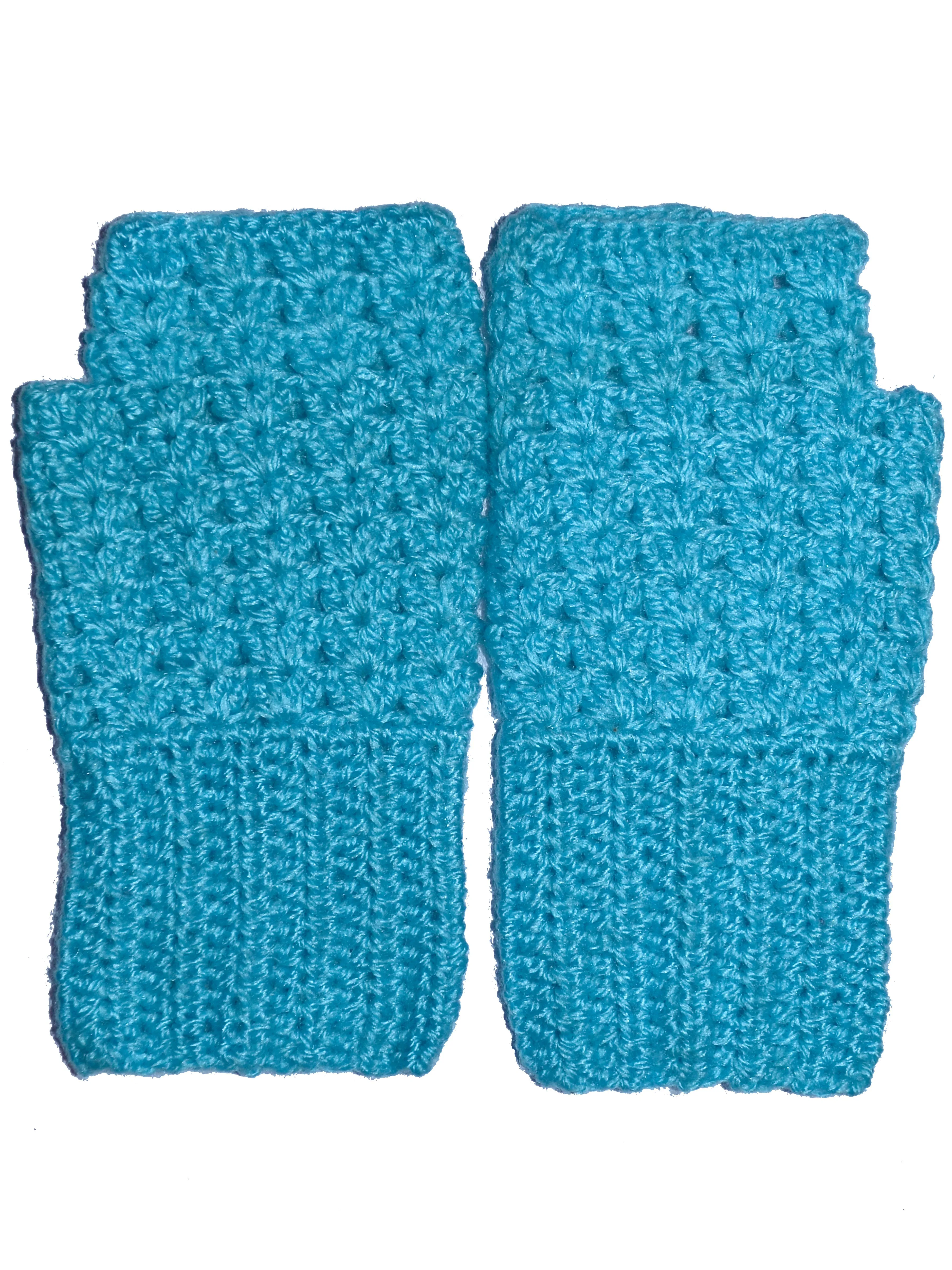 Graminarts Handmade Crochet Woollen Sky Blue Fingerless Gloves