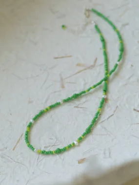 Green Ceramic Rice Bead and Pearl Bead Necklace