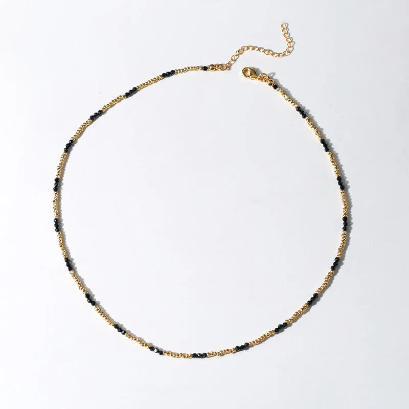 Handmade Black Spinel Golden Bean Mini Beaded Necklace