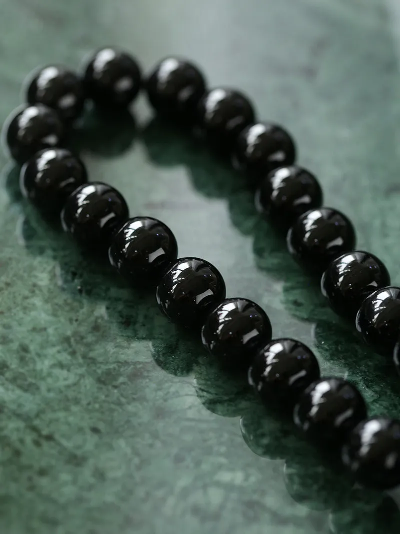 Handwoven 12mm Black Agate Stone Magnetic Clasp Necklace