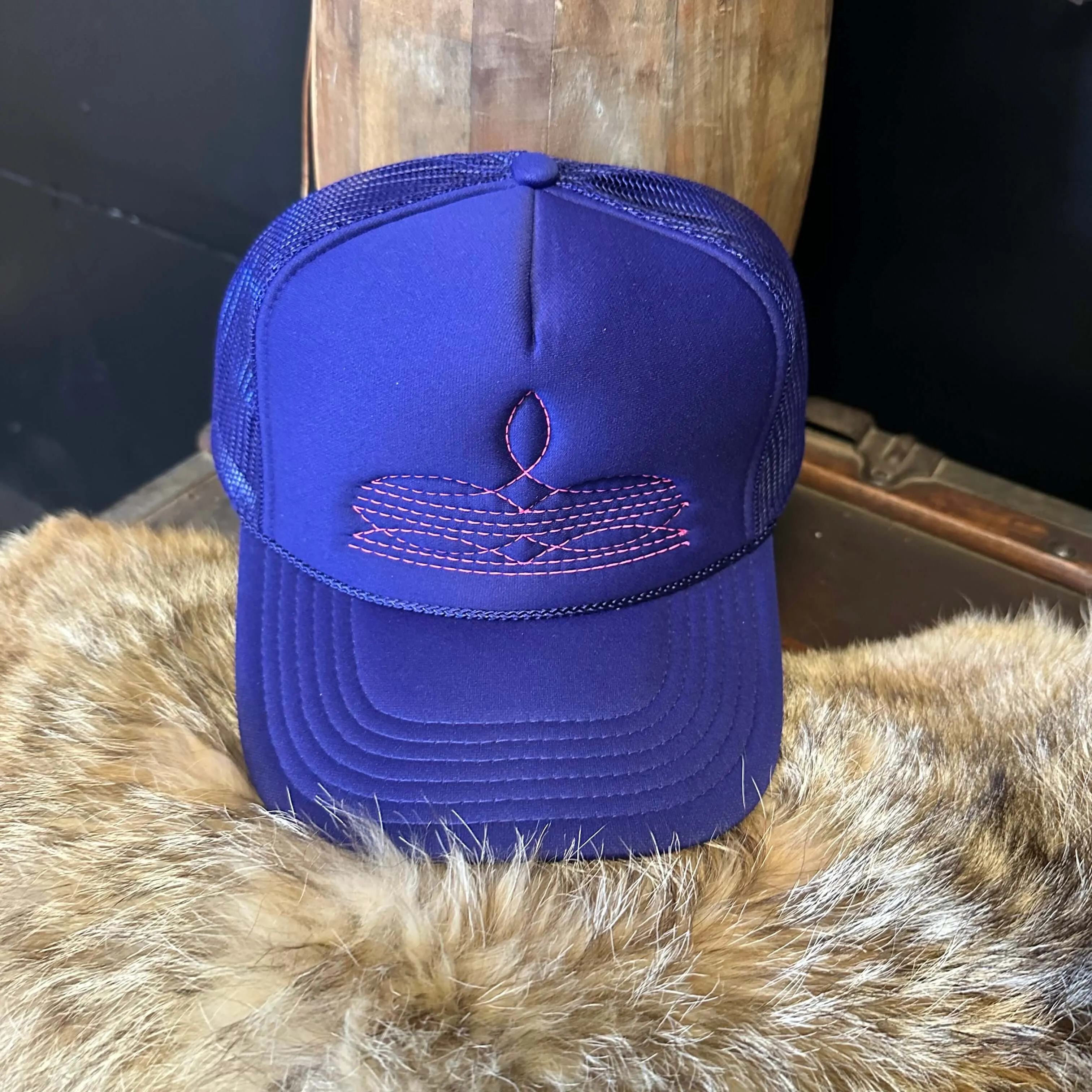 Hot Pink on Purple Boot Stitch Trucker Hat