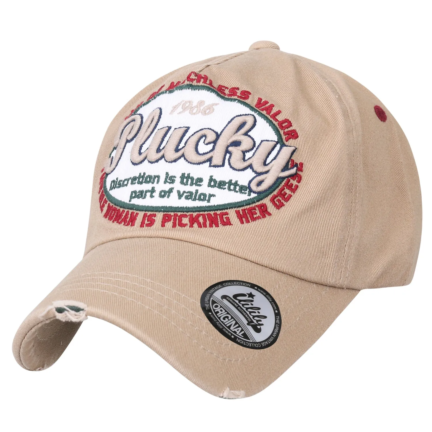 ililily Plucky Patch Distressed Vintage Cotton Baseball Cap Trucker Hat