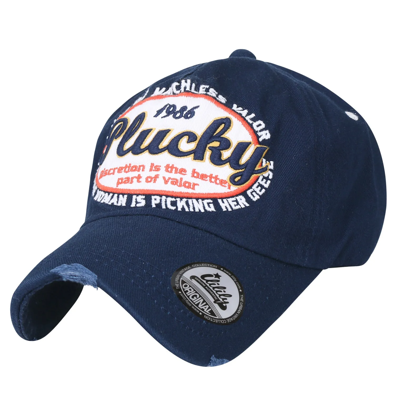 ililily Plucky Patch Distressed Vintage Cotton Baseball Cap Trucker Hat