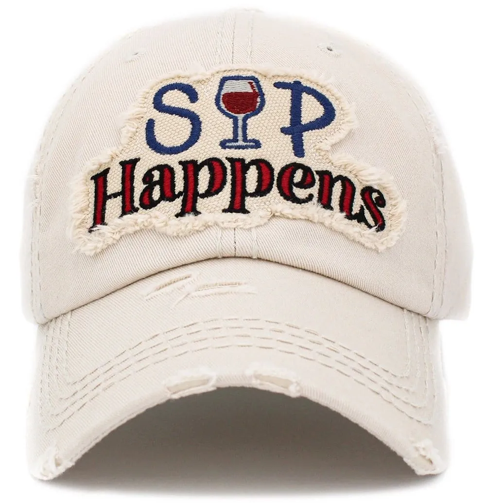 KBV1398 "Sip Happens" Vintage Washed Baseball Cap